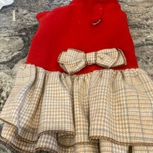 Red and Tan Dog Dress with Bow